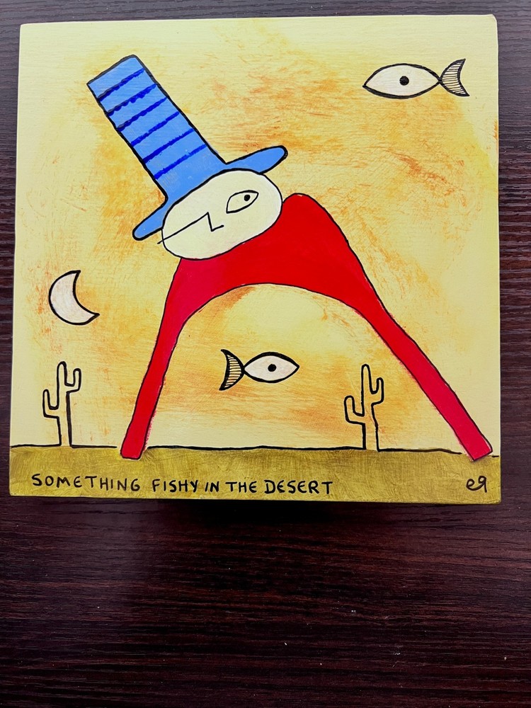 e9Art 8×8 ’something fishy in the desert‘ childlike art brut folk outsider naive