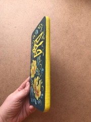 Ukrainian patriotic original acrylic painting yellow blue flowers and trident