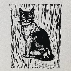 Original Woodblock Cat Etching By Fran Ritchie Yost