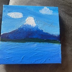 Hand Painted Painting of A Snow-capped Mountain on a Mini Canvas With a Lake.
