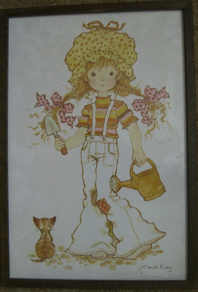 Sarah Kay Print Reproduction 3-BILDER Together Figures Children Antique Sign