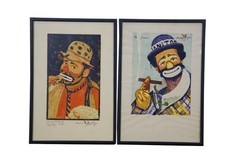 Emmett Kelly Paul Jerome Ringling Brothers Clown Portrait Prints Pair 11″