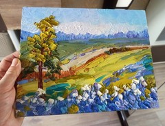 Original Oil Painting Texas Landscape Impasto Artwork on Canvas Board 20x25cm