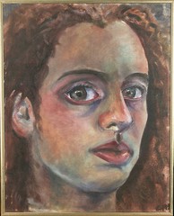 Untitled (Close-Crop Portrait of Woman) Signed Acrylic Painting 20 1/2″x16 1/2″