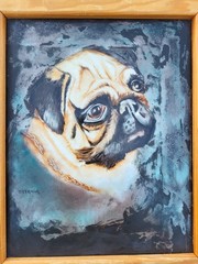 Signed Catrina Fawn Pug Dog Pet Painting Portrait 10″x12″ Framed
