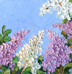 Flower Original Oil Painting on Panel 8x8in Lilac Impasto Art Signed Artwork
