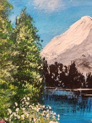 Mountain Lake Painting 12×16 Original Landscape Snowy Peak Wall Art