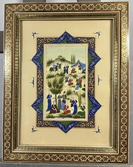 Moghul Persian Gouache Art: Scene Of Women Under A Tent And On Horseback