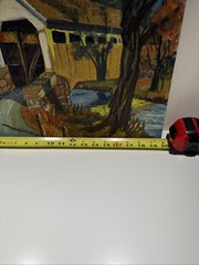 Vintage Original Painting 16”x20” Rural Covered Bridge Oil On Board Signed, ‘63