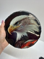 Bald Eagle Glossy Picture on Black Slate Wall Art 7.5″ With Stand