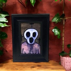 Original Painting Mini Sinner Ghost Woman Pink #15 framed Decor Home Horror