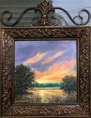 FIREY MARSH SKIES – original framed 9×9 inch oil painting by K. McDermott