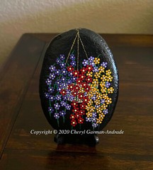 Original Dot Painted Stone Hanging Flower Basket by Cheryl Andrade
