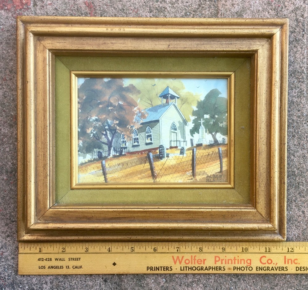 Albert Blaisdell Framed Watercolor Painting “The Chinese Camp Church”