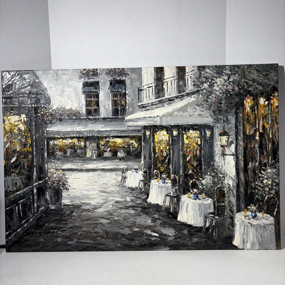 Impressionist Art Painting European City Paris Street Cafe Dining Scene