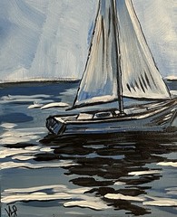 Blue Sailboat Lake Impressionist Art VLP Original Acrylic 12×9” Canvas Panel