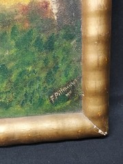 Antique Oil Painting Folk Art Country Scene Hunter Pointing ? Signed 12×6″