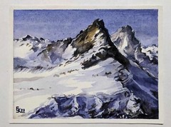 Snowy Mountain Watercolor Painting Winter Nature Landscape Art Snow on the Peak