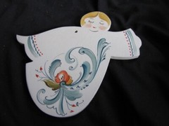 Rosemaled White Christmas Angel Ornament Rosemaling Norwegian Painting SIGNED
