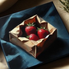 Art Oil Painting Strawberry Spring Food Still Life Kitchen Home 8″×8″ Realistic