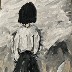 celebrity abstract art girl with back turned by artist rac canvas as pictured