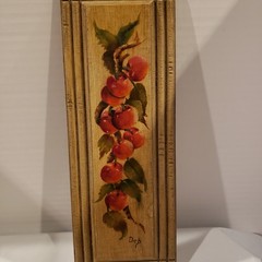 Folk Art Fruit Cherries Painting On Wood Signed Deb Vintage Cottagecore 11.5″x4″