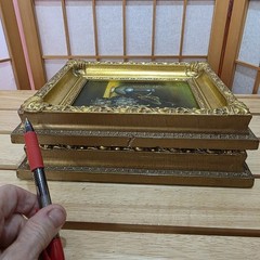 Pair Vtg Small Miniature Signed Art Oil Paintings on Board Framed Gold Ornate