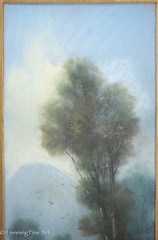 Antique Painting of Traditional Mountain Landscape with Waterfall Signed Calveri