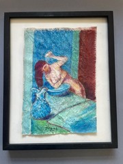 Edgar Degas Original Painting Drawing Canvas Nude Woman Bathing Oil Pastel E25