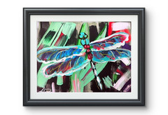 Original art 12 X 16 CANVAS Colorful Dragon Fly Modern Art Acrylic Painting