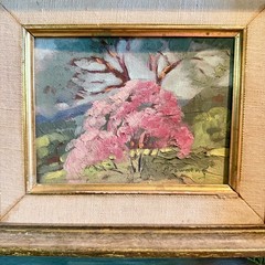 John Gaitha Browning Original Oil on Canvas of Pink Blossoming Cherry Tree