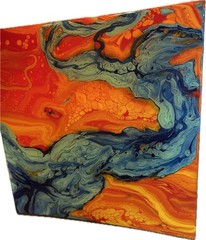 Abstract Wall Art Fluid Resin Vibrant Orange Blue Modern 12 X 12” Gift