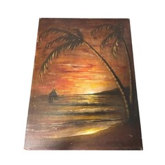 Tropical Sunset Palm Trees Seascape Original Painting Jankowski Unframed Panel