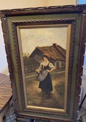 M. Colvin Woman In Market Signed Italian Oil Painting One Of A Kind Rare 1900s
