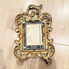 Vtg COA Art Enamel on Copper, Manor Signed, The Clown, Baroque Brass Gold Frame