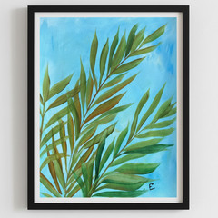 Colorful Original Abstract Acrylic Palm Painting „Sunbath“ Signed Paper 11×14