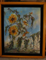 FRAMED SIGNED ORIGINAL OIL GOLDEN SUN FLOWERS A STILL LIFE ARTIST: HECTO VIDAL