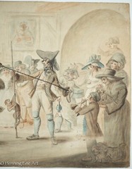 Beautiful Antique Dancing Bear Painting after Henry William Bunbury c. 1785 FINE