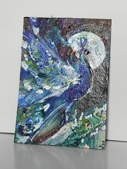 Peacock ACEO Original Art, Bird Miniature Impasto Oil Painting, Animals Artwork