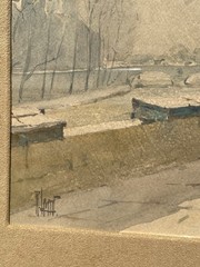 René Leverd Paris Seine Watercolor Signed Listed French Artist Antique