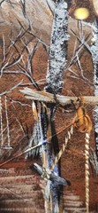 Unique Vtg Beautifully Framed Painted Church Aspens Well On A Leaf Signed Spears