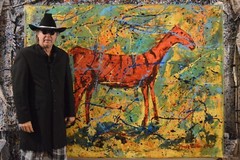 Pollock/Richter style horse equestrian petroglyph, 81” X 62”(6ft 9in)Abstract