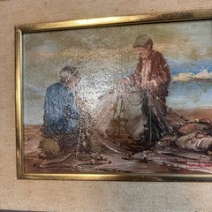 Ernesto Scudiero The Fishermen Original Oil Painting Italian Art Framed COA