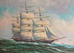Hoffman Framed Oil Painting On Canvas Frigate Ship Nautical Seascape Fine Art