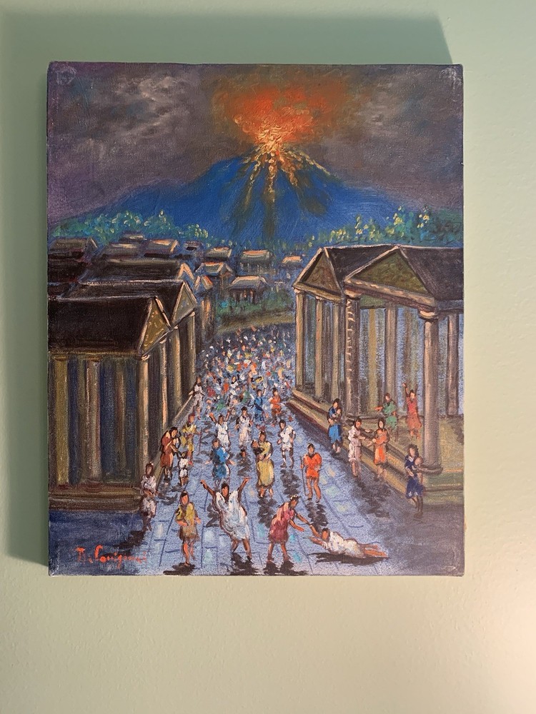 Roberto Carignani (1895-1975) Original Painting Pompeii Mt Vesuvius Volcano