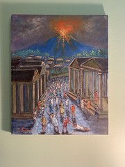 Roberto Carignani (1895-1975) Original Painting Pompeii Mt Vesuvius Volcano
