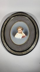 Biedermeier Children Picture Oval Oil Painting or Gouache 19th Century Painting