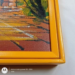 Vintage Oil Painting California Mission Spanish Church Orange Yellow Religious