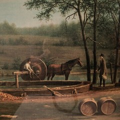 Grandpa 1899’s Amish Apple Cider Scene Antique Litho Painting 46.5″W x 30.5″L