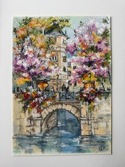 Paris Original Art Cityscape Wall Art France Oil Pastels Art City Artwork Bridge